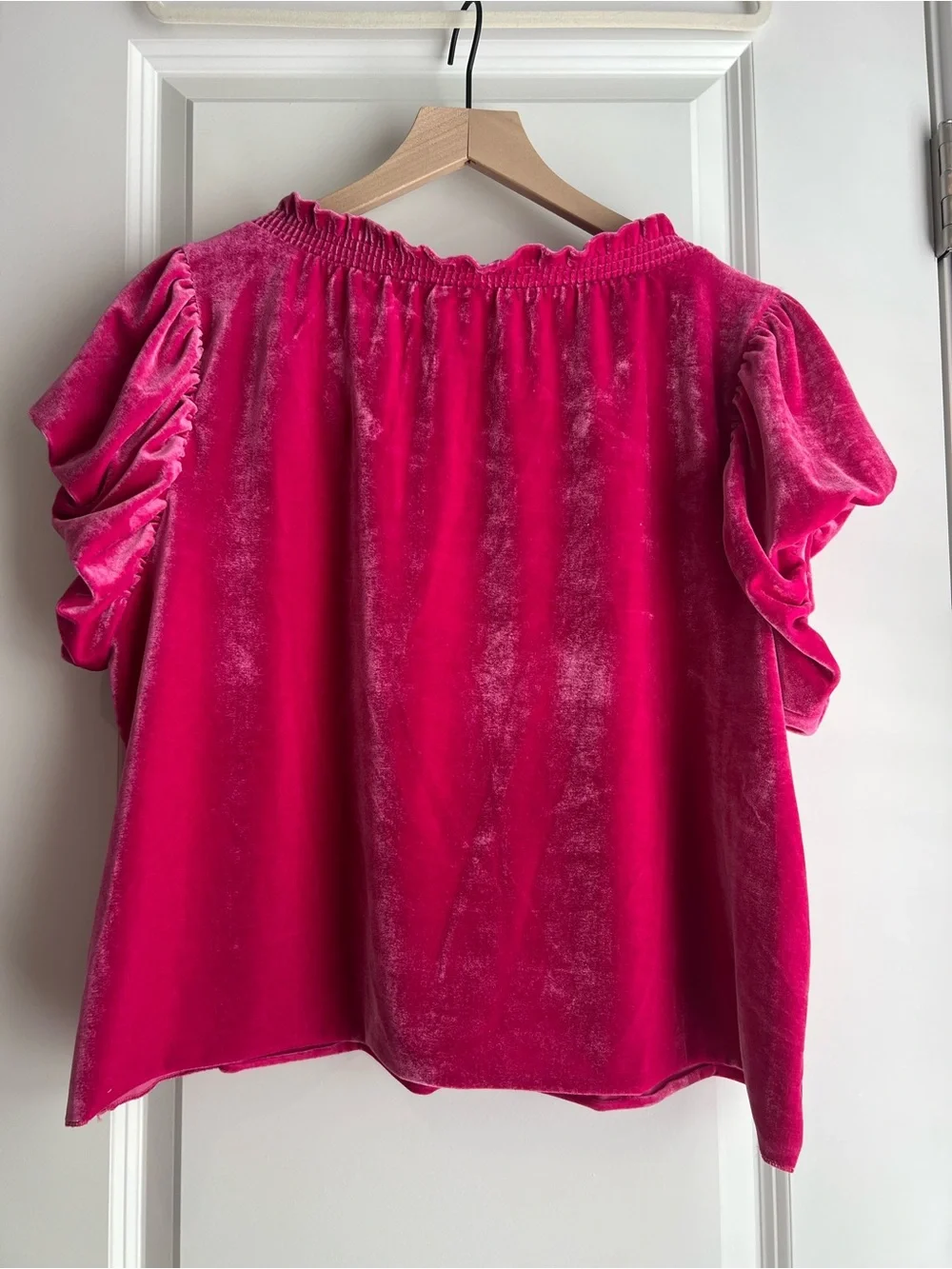 Free People Hot Pink Velvet Peasant Blouse